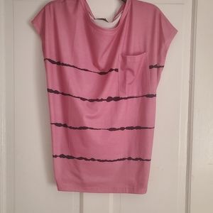 Women's Pink with Black Stripes Casual Cap Sleeve Loose Blouse - WORN ONCE!!